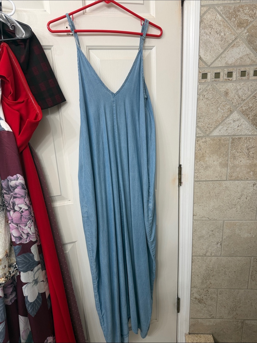 Elan Light Blue Slip Maxi Dress - V-Neck Spaghetti Straps